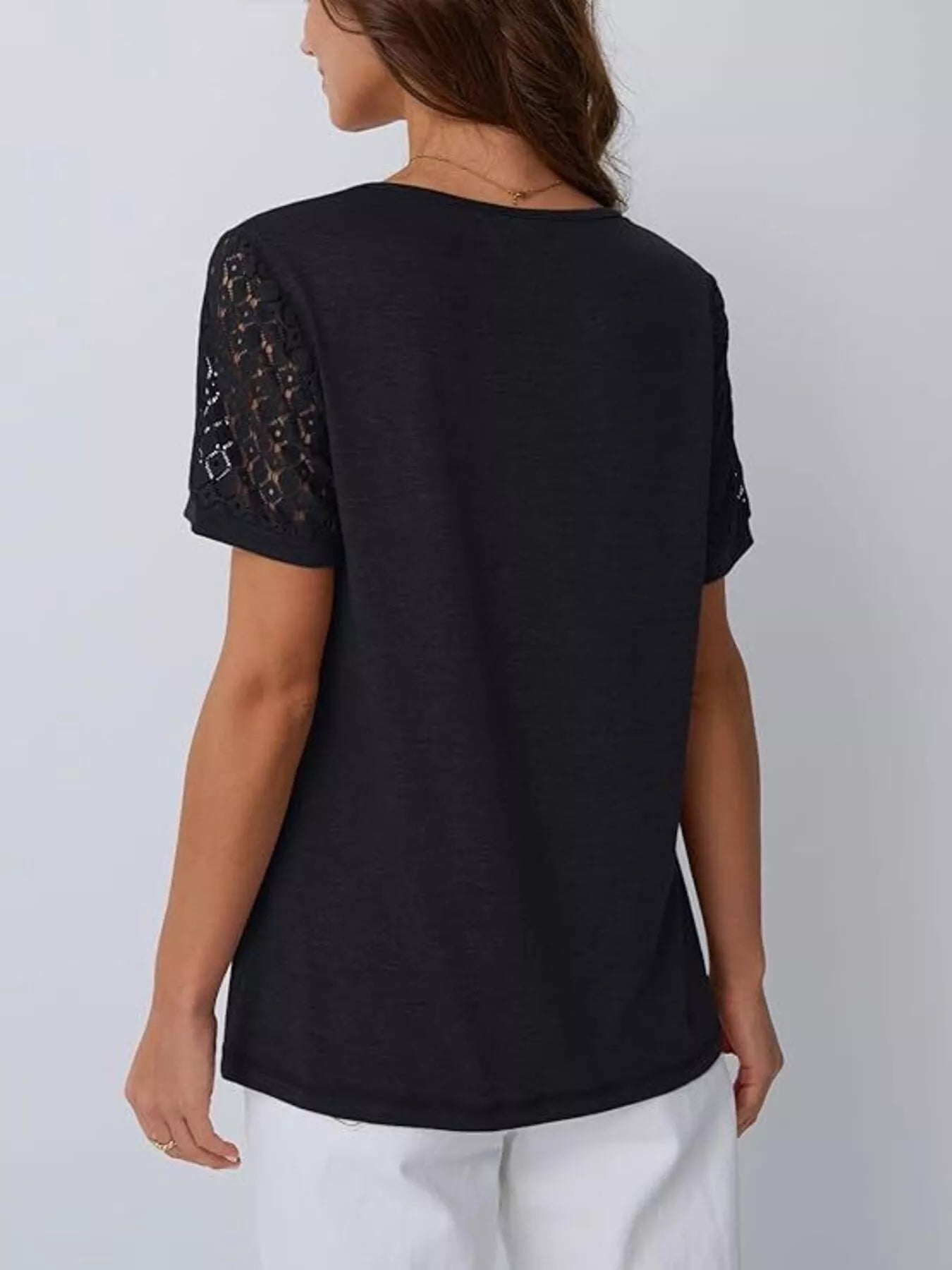 Trendsi Lace Short Sleeve Round Neck T-Shirt -