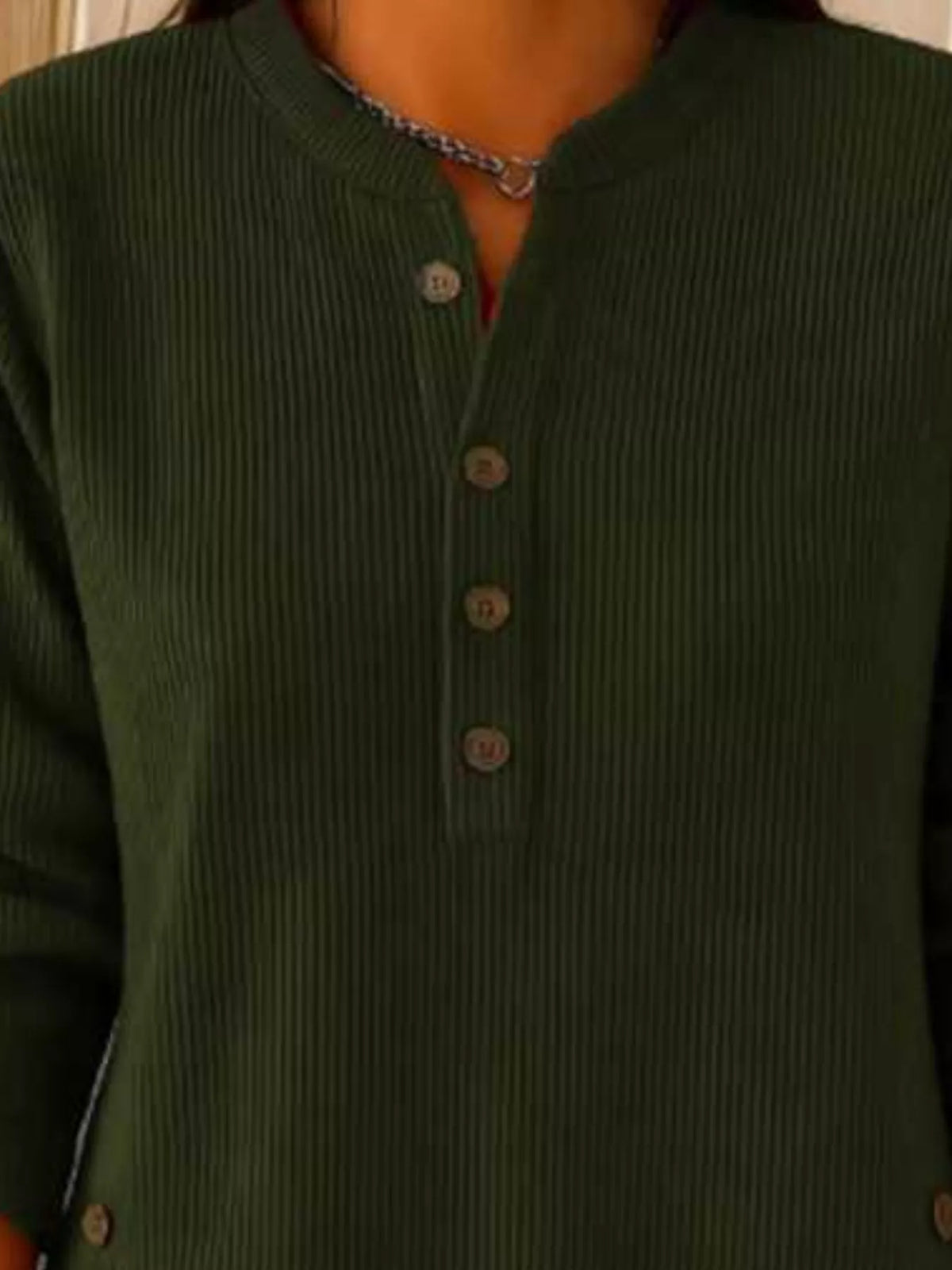 Women's Button Detail Corduroy Top in Green, alternate view