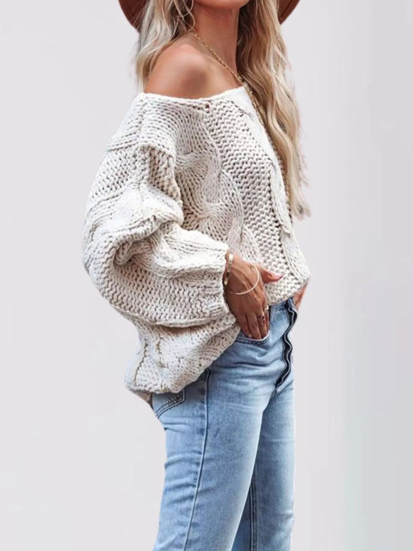 Trendsi Chunky Cable Knit Long Sleeve Sweater -