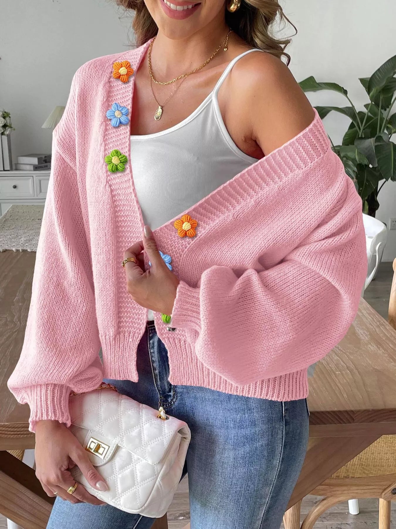 Flower open-front cardigan