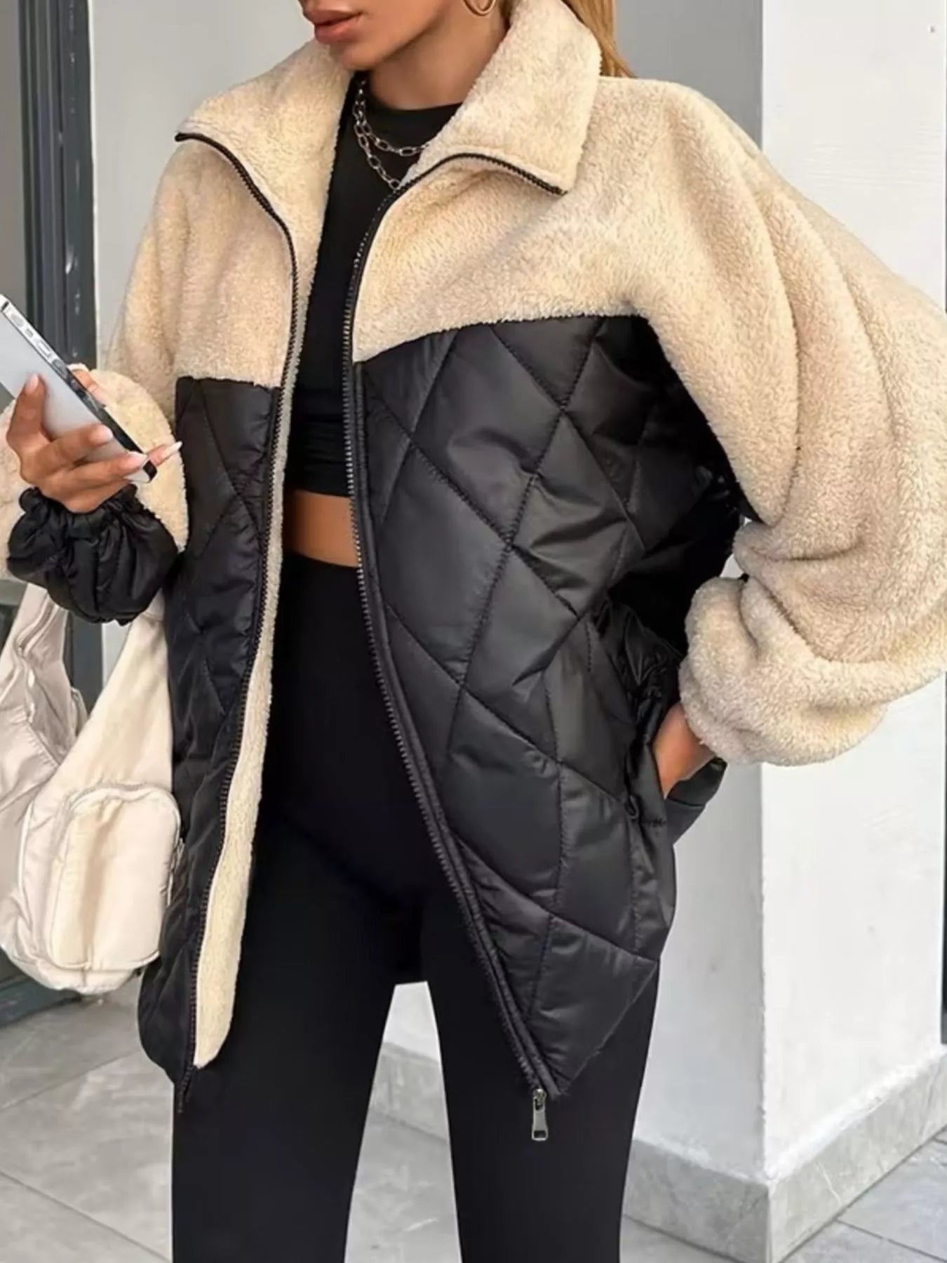 Trendsi Color-Block Sherpa and Quilted Puffer Outerwear -