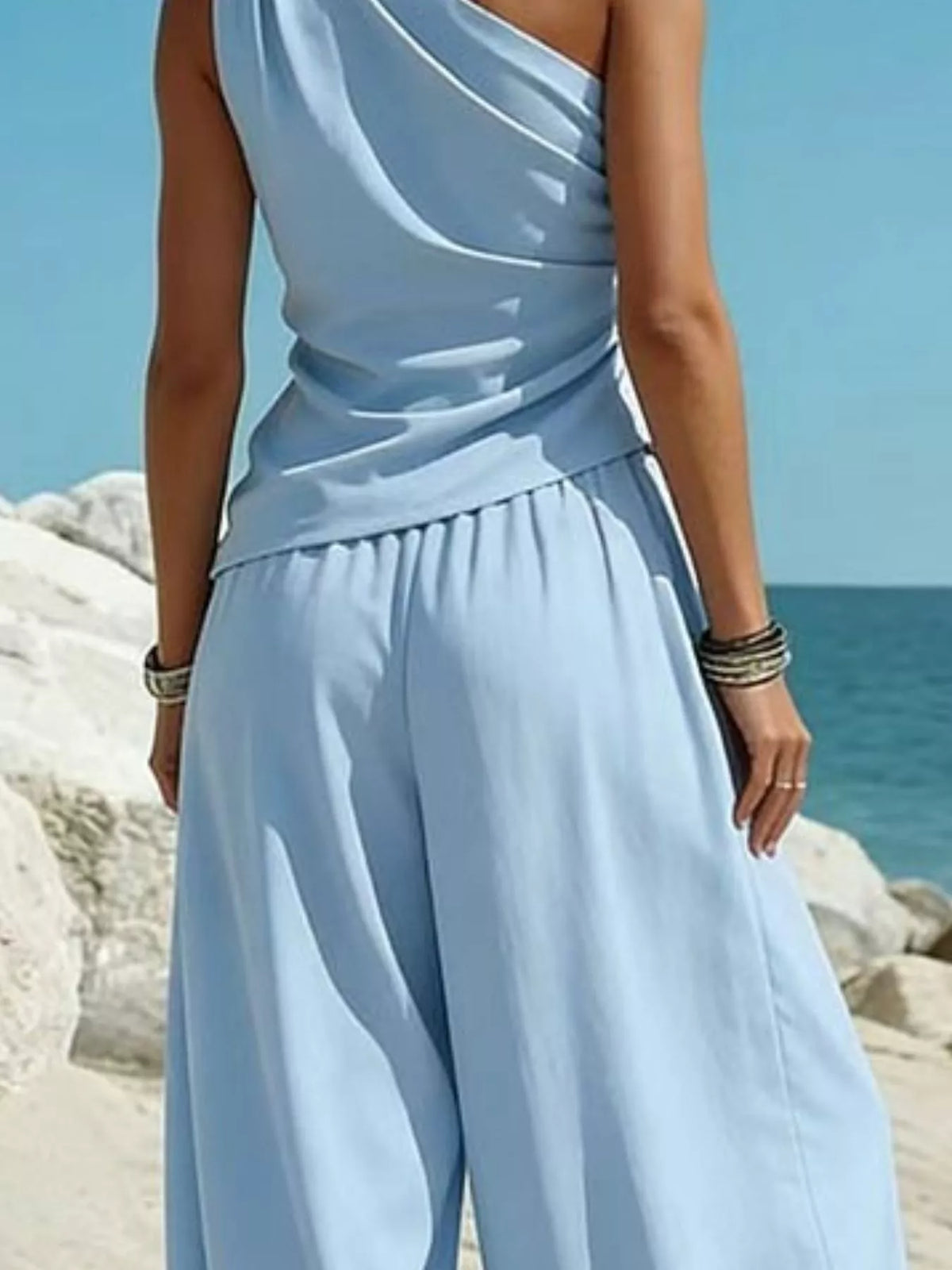 Women's One-Shoulder Sleeveless Top & Harem Pants Set — alternate view 7