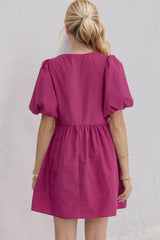 Trendsi Oh Bow Ruched Puff Sleeve Mini Dress -