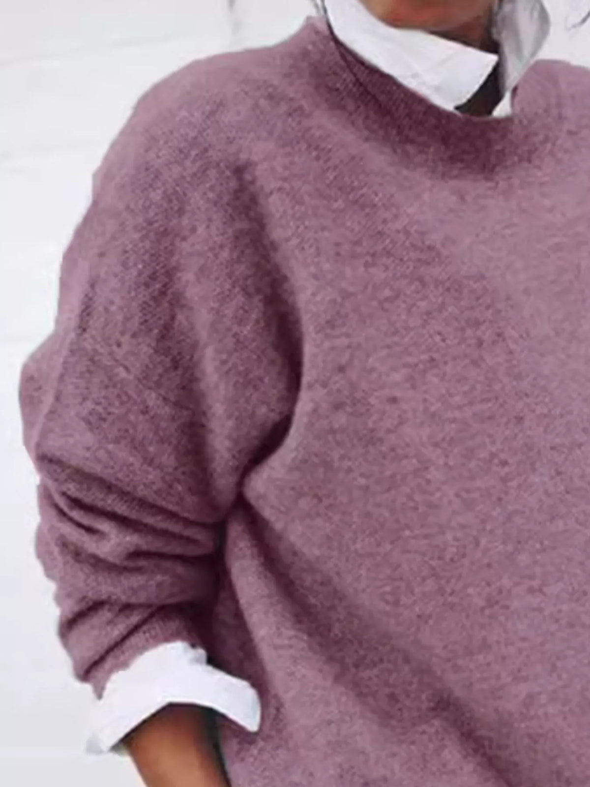 Lilac Round Neck Long Sleeve Sweater close-up view