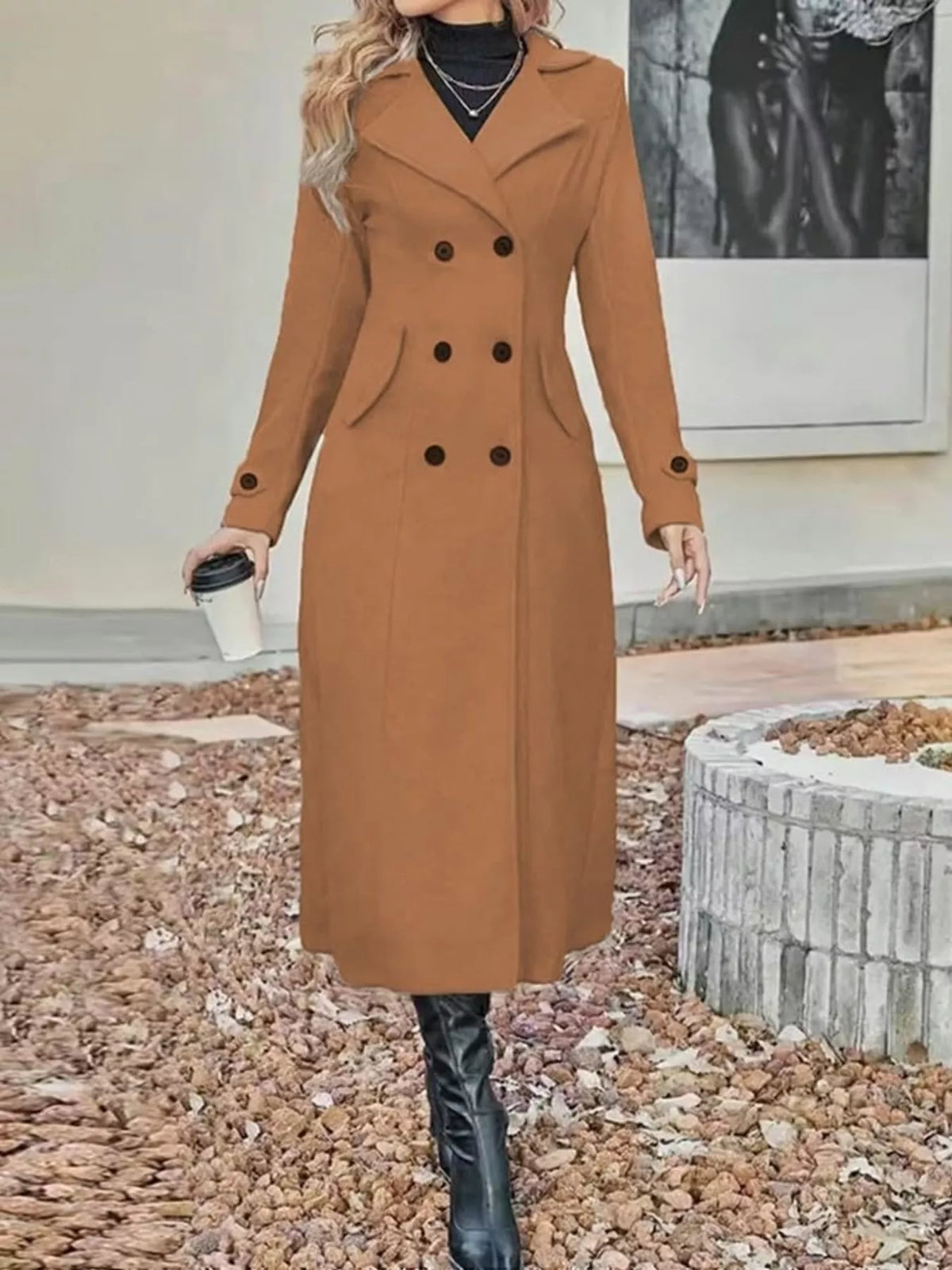 Trendsi Full Size Double-Breasted Longline Trench Coat Plus Size -