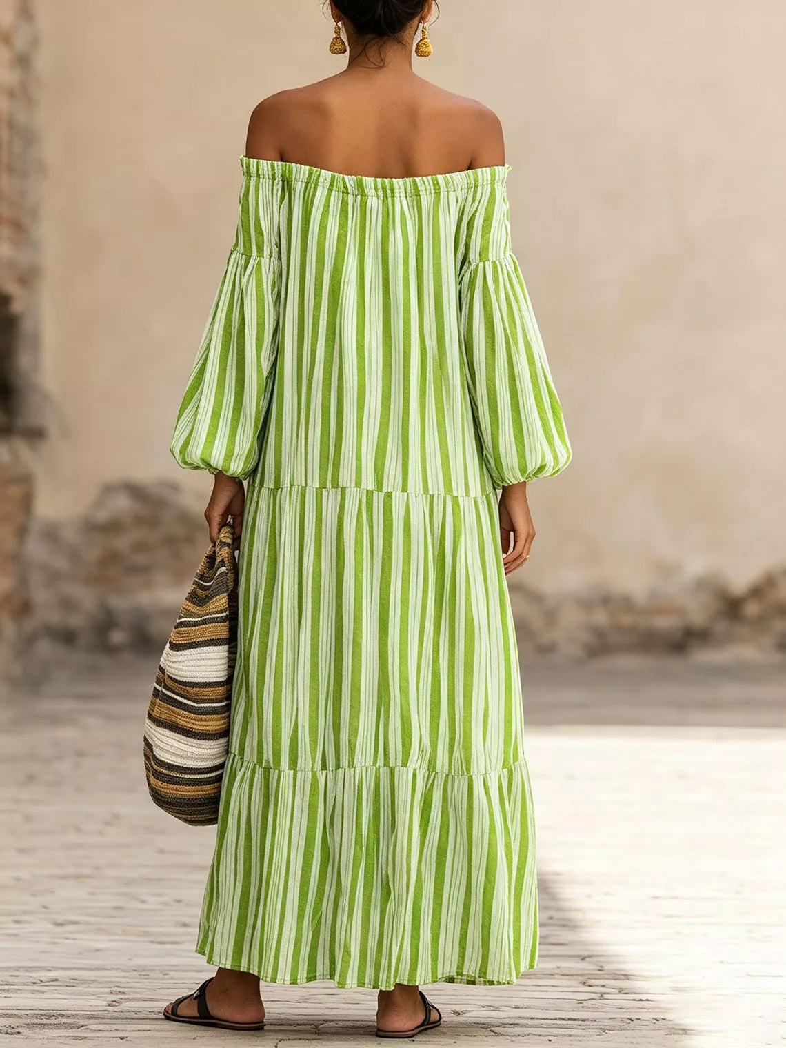 Trendsi Off-Shoulder Striped Maxi Dress -