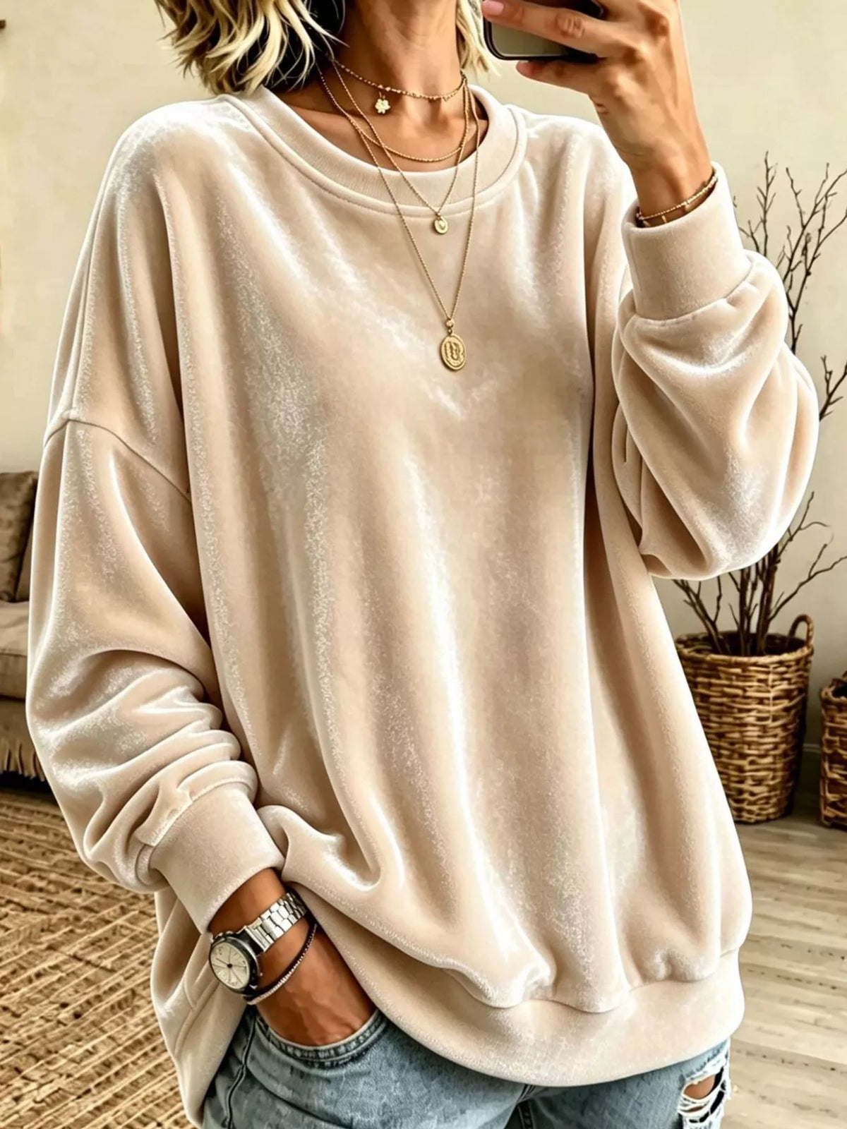Crew-neck sweatshirt, beige front