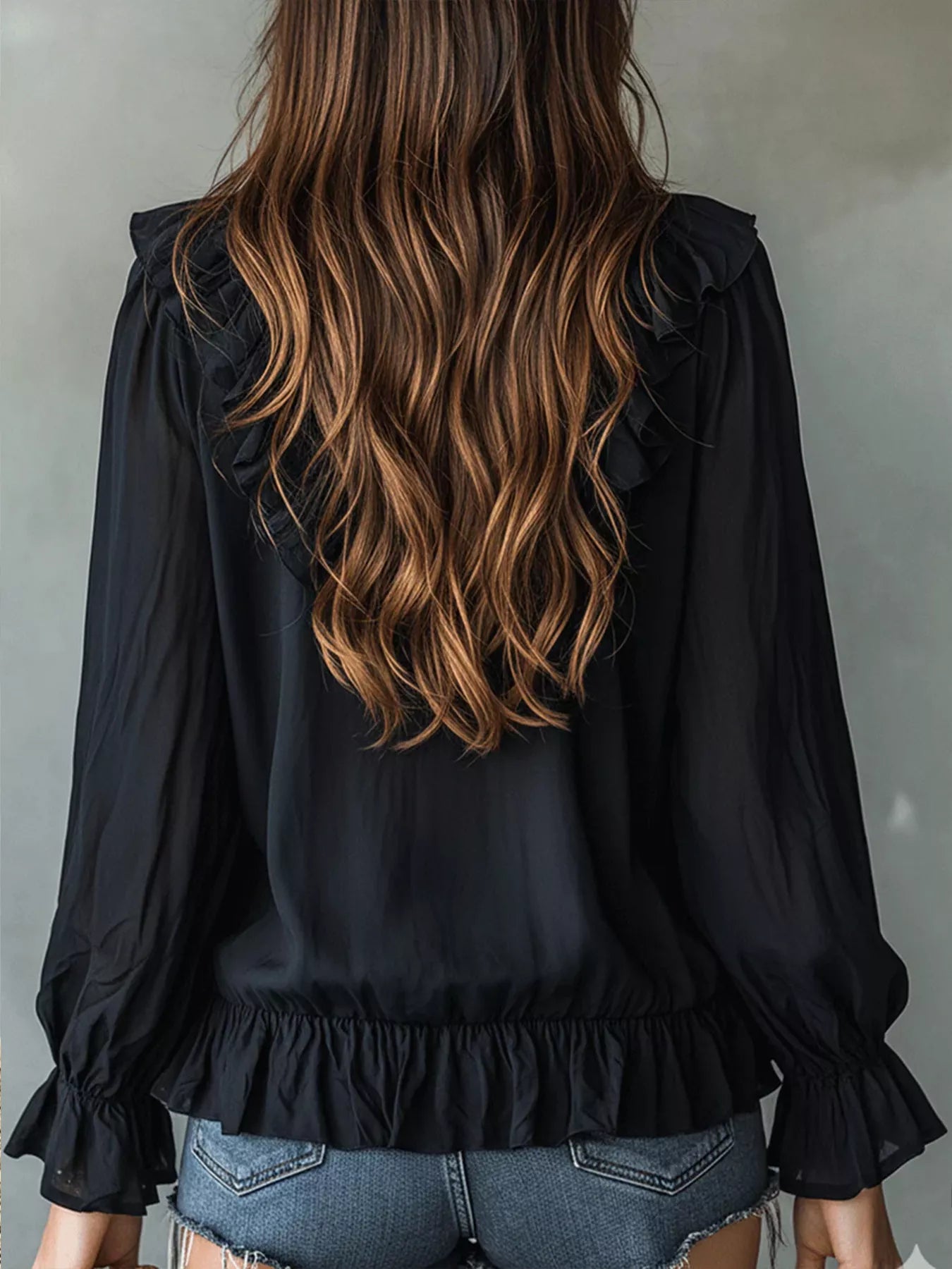 Trendsi Ruffle V-Neck Long Sleeve Blouse -