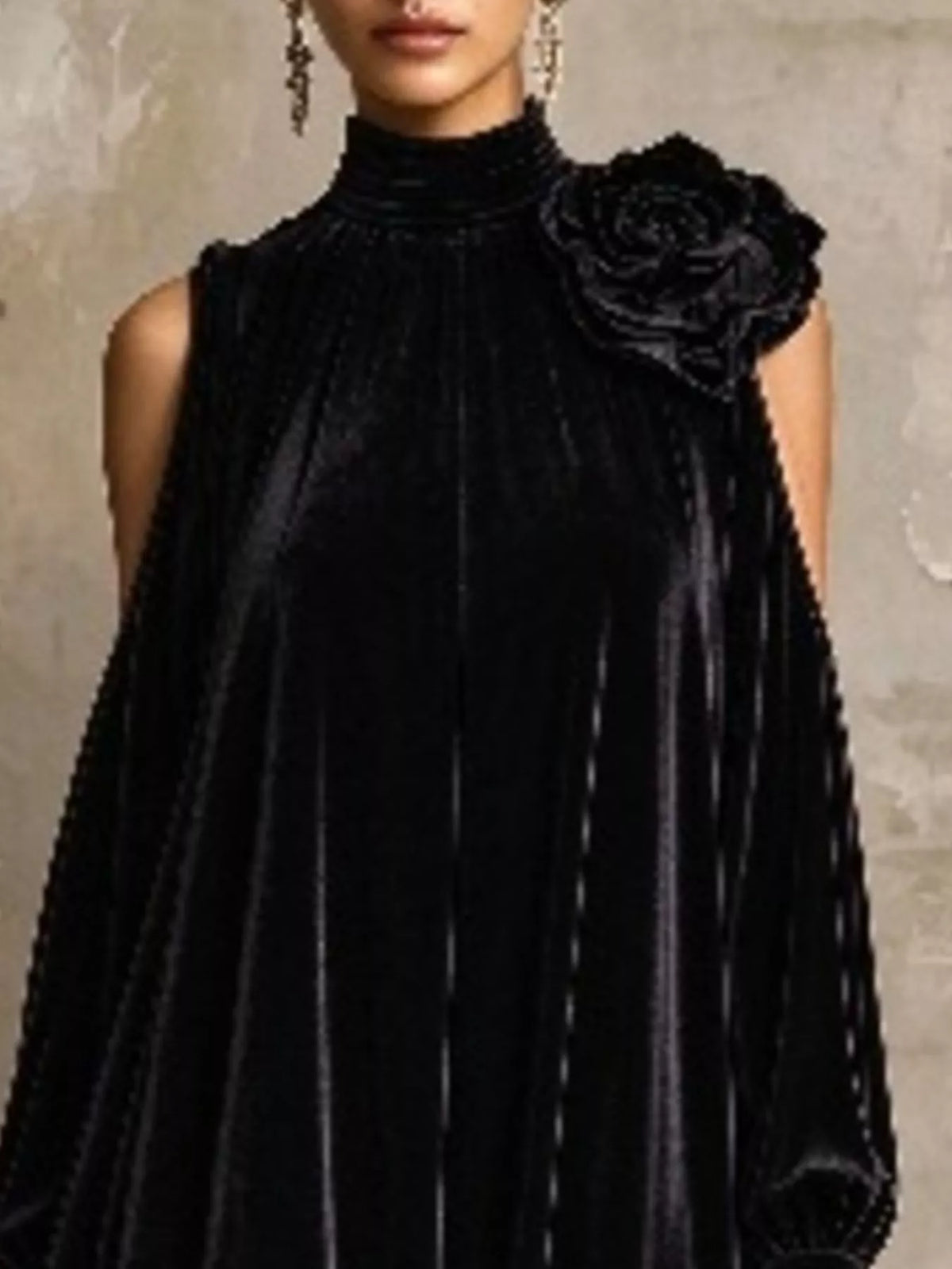 Mock neck long sleeve midi dress, construction and design details