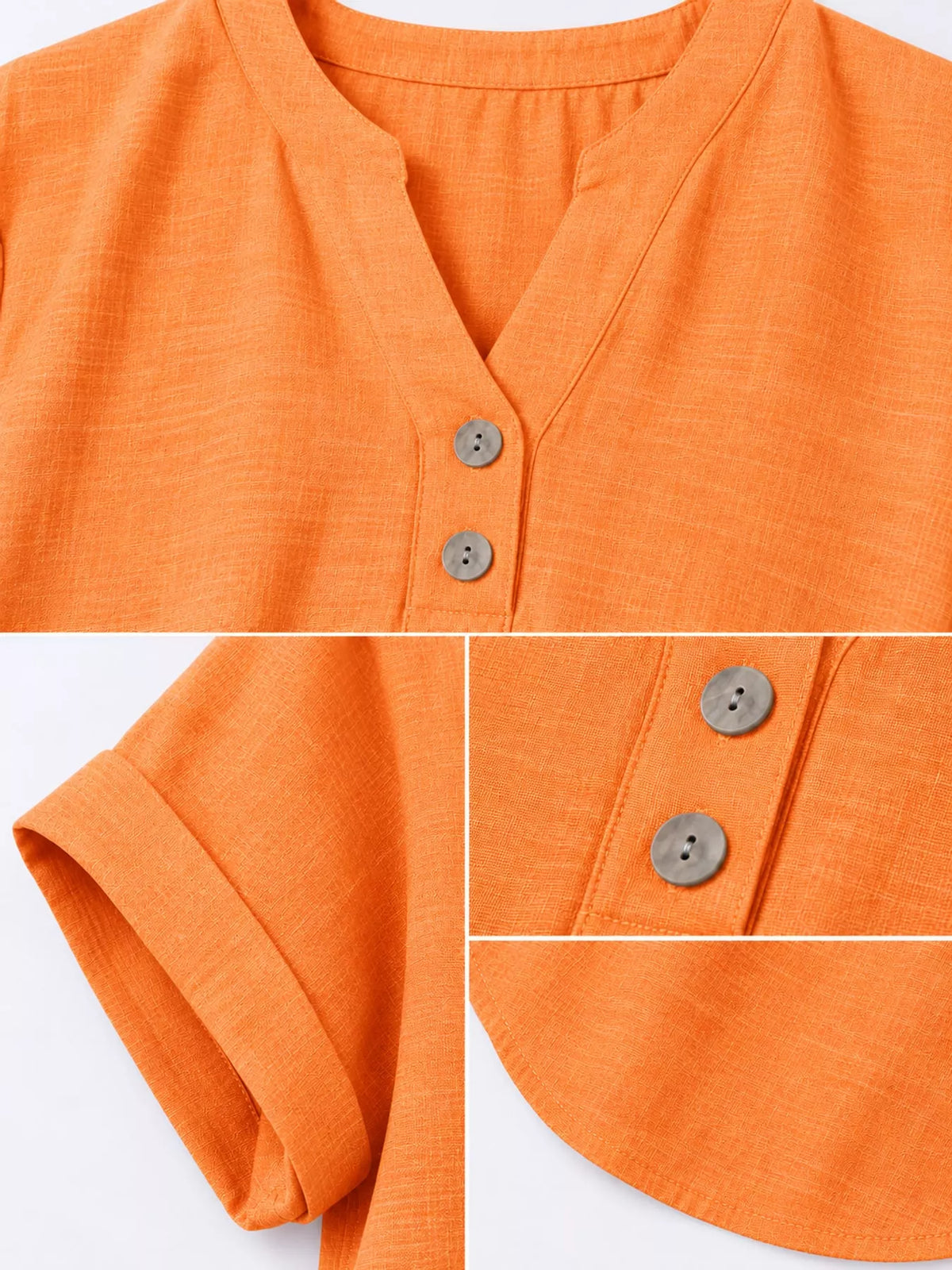 Orange button detail short sleeve blouse, detail view