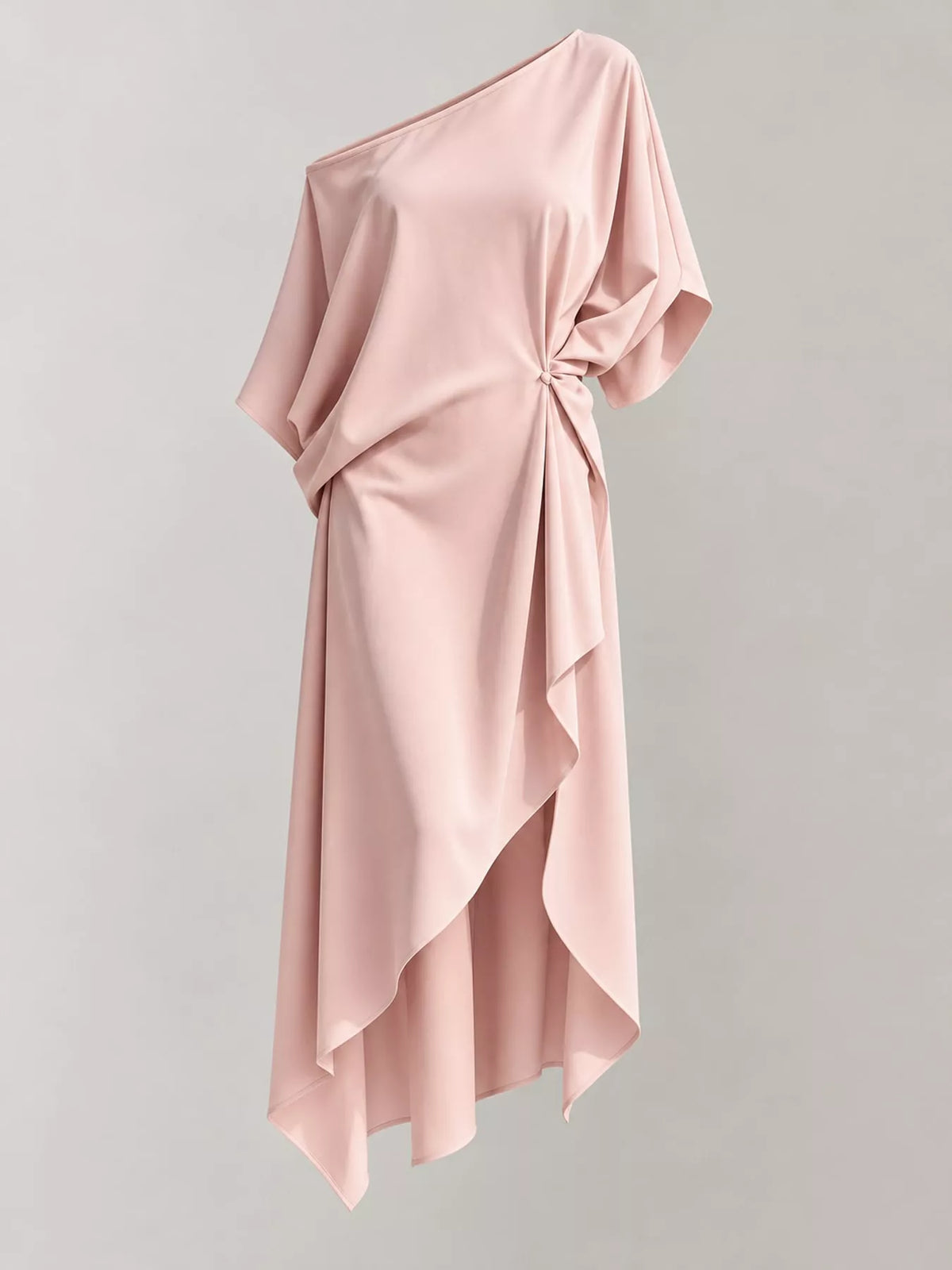 One-shoulder dress, pink hanging front