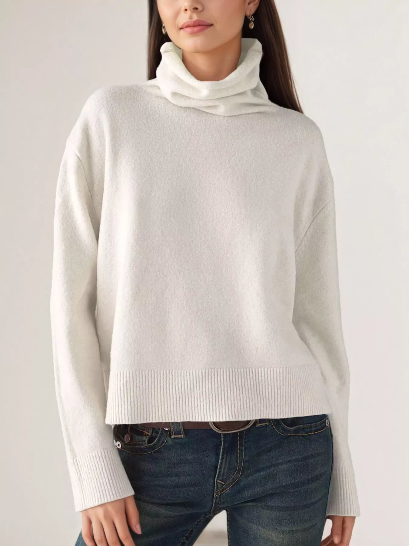 Trendsi Turtleneck Dropped Shoulder Sweater -