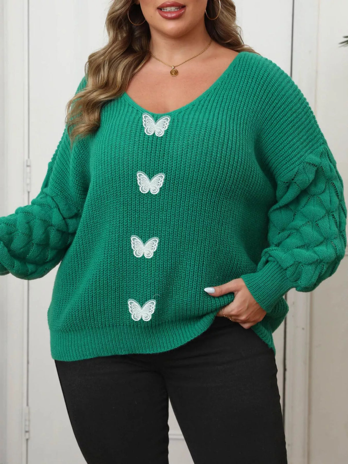 Trendsi Plus Size Butterfly Dropped Shoulder Sweater -