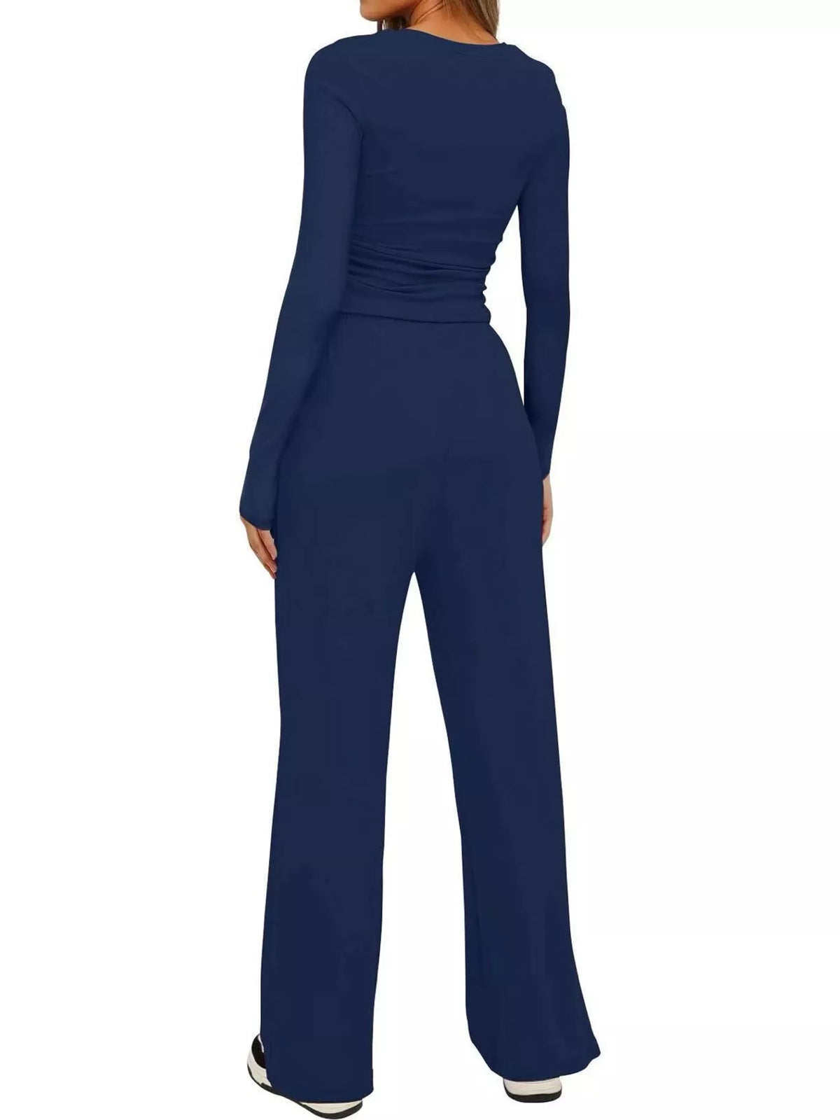 Long Sleeve Top and Wide-Leg Drawstring Pants Set — back view