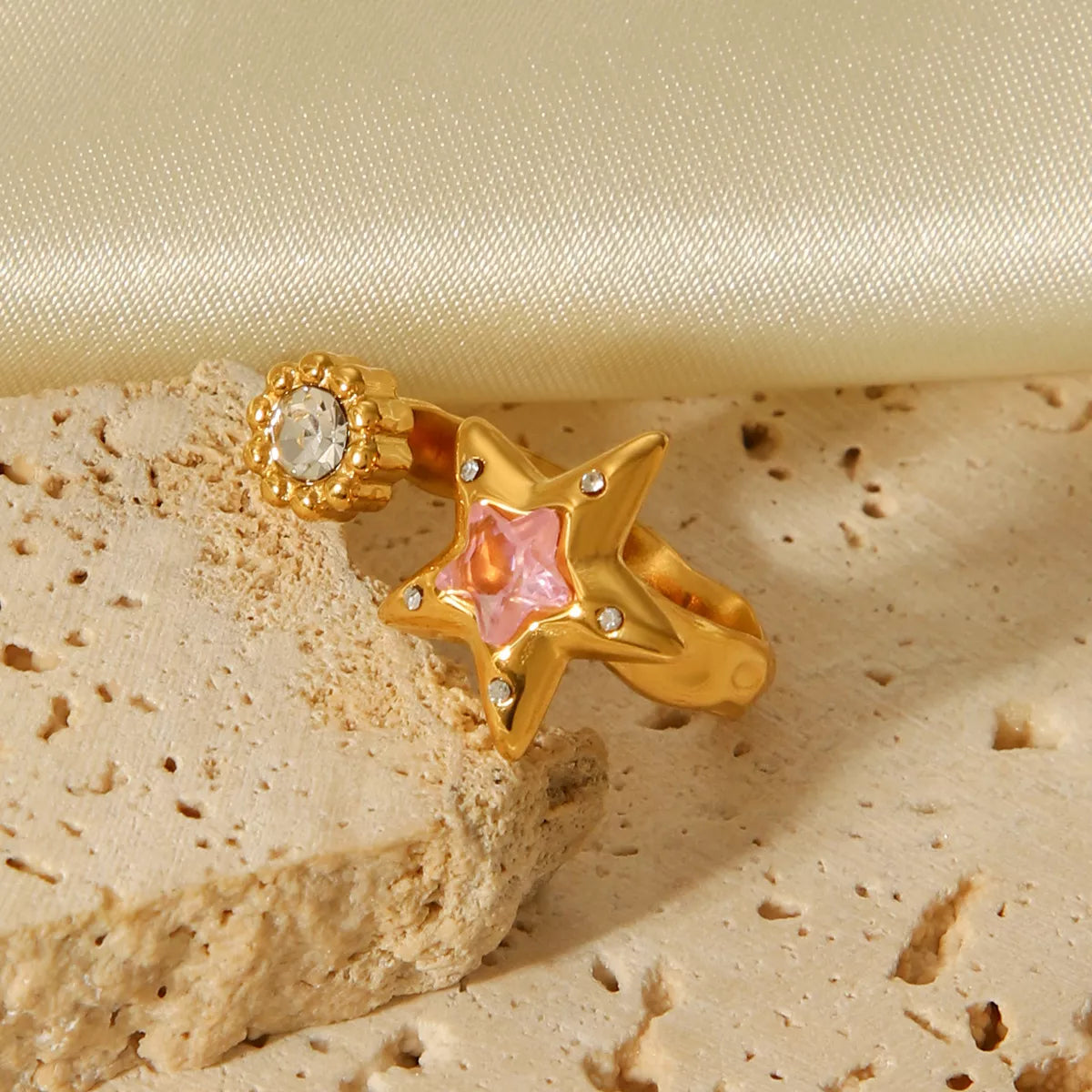 Trendsi 18K Gold-Plated Zircon Star Open Ring -