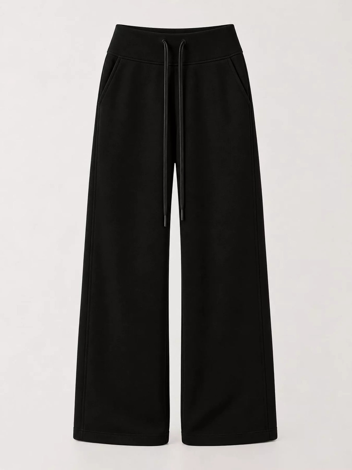 Black drawstring wide-leg pants — front view