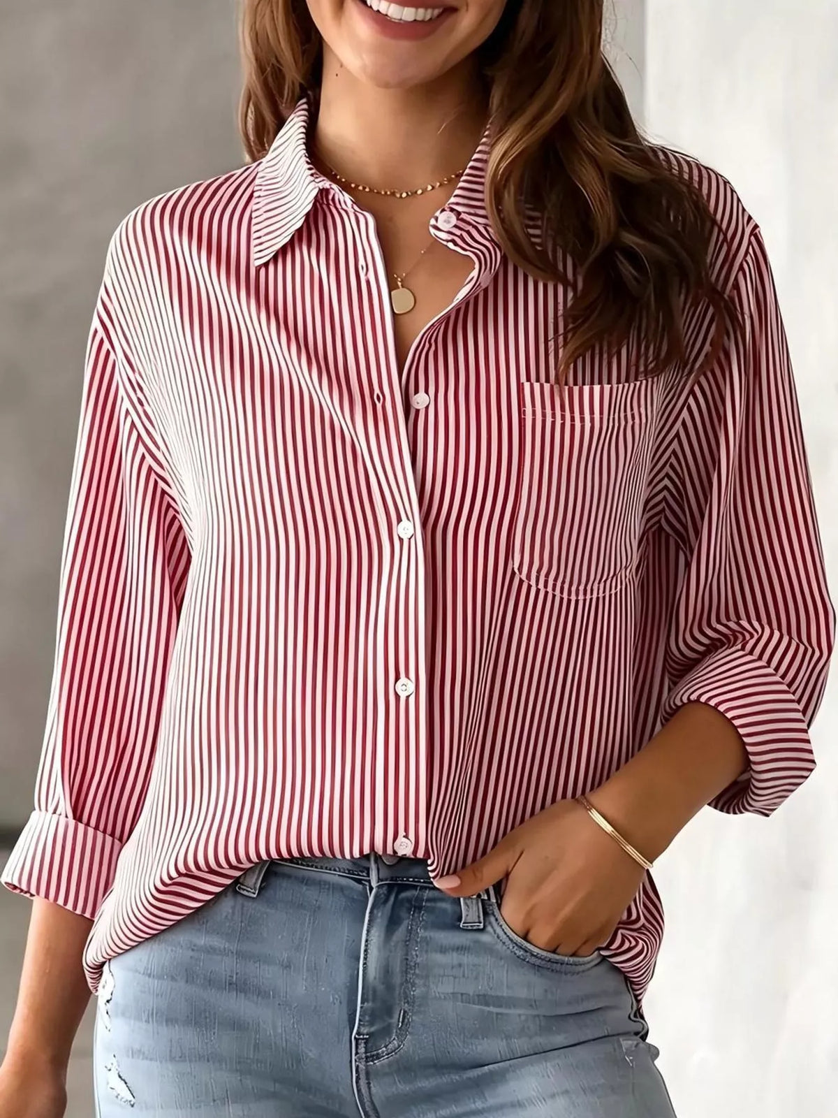 Striped long shirt, red front