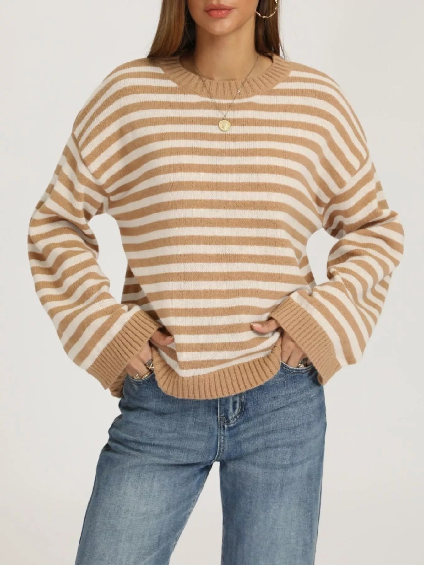Trendsi Striped Dropped Shoulder Sweater -