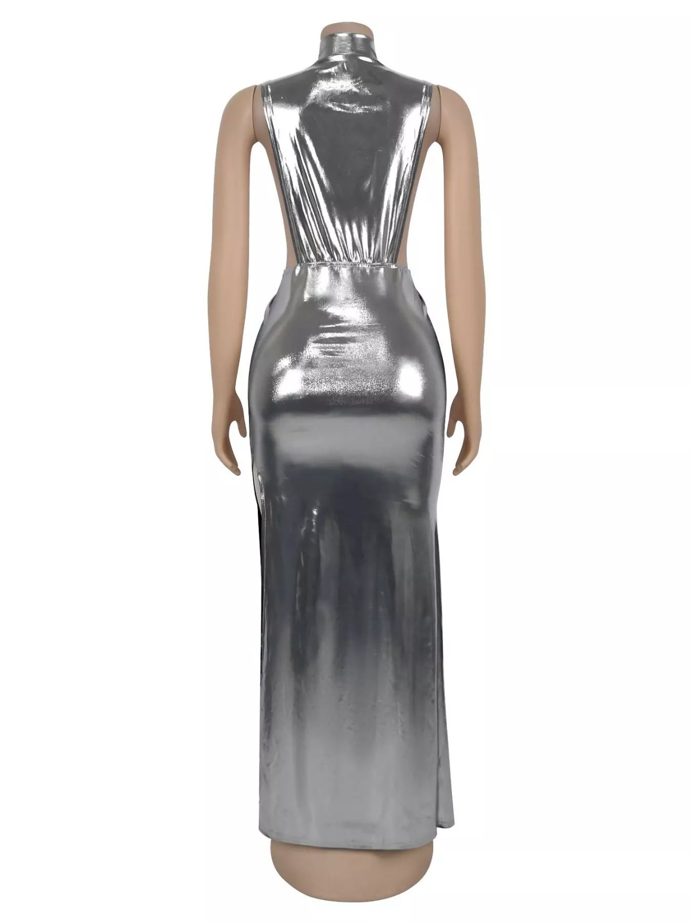 Trendsi Mock Neck Cut-Out Ruched Maxi Dress -