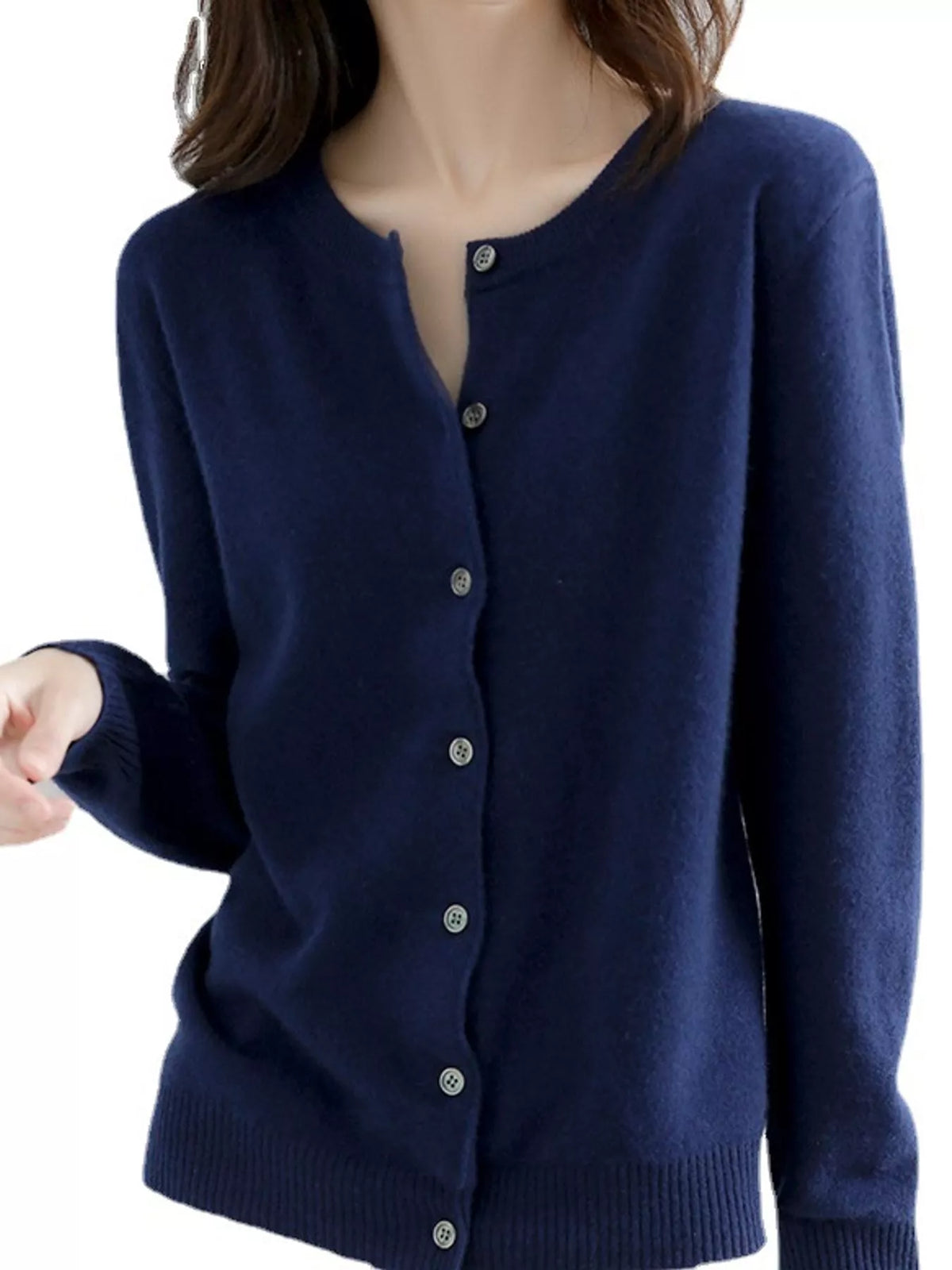 Button-down cardigan, navy front