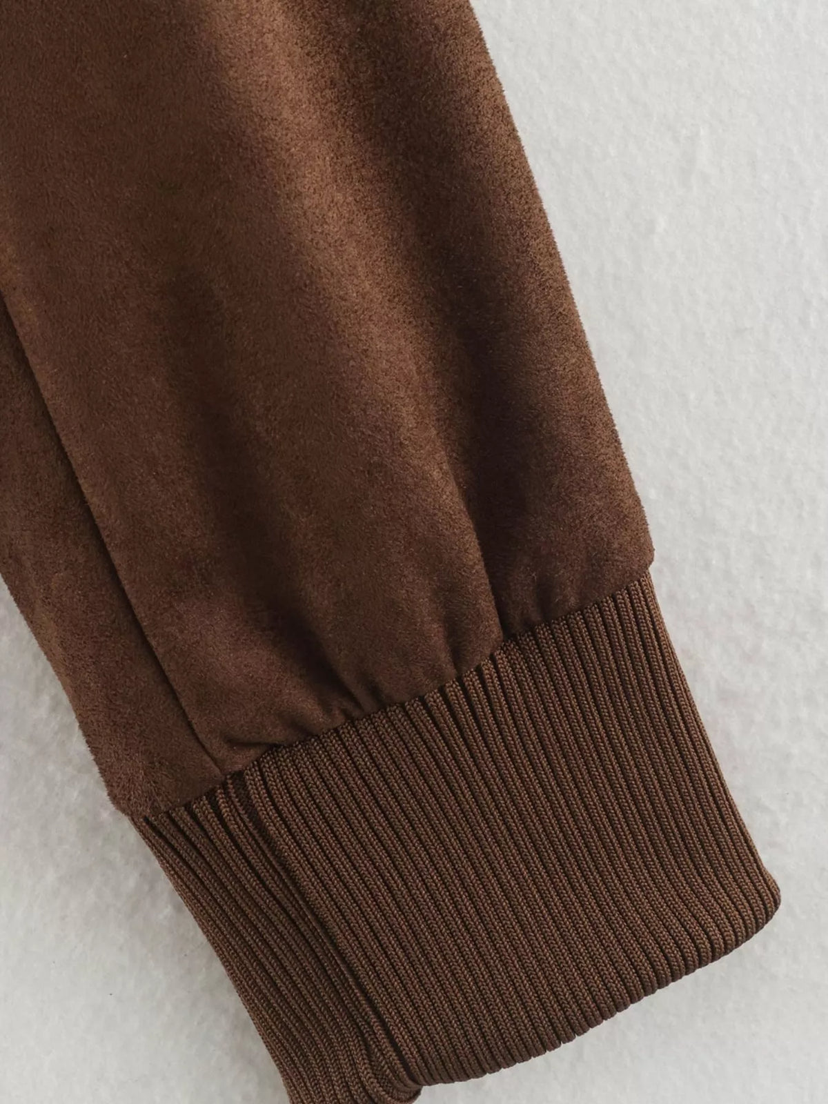 Suede Zip-Up Pocket Jacket — garment construction details