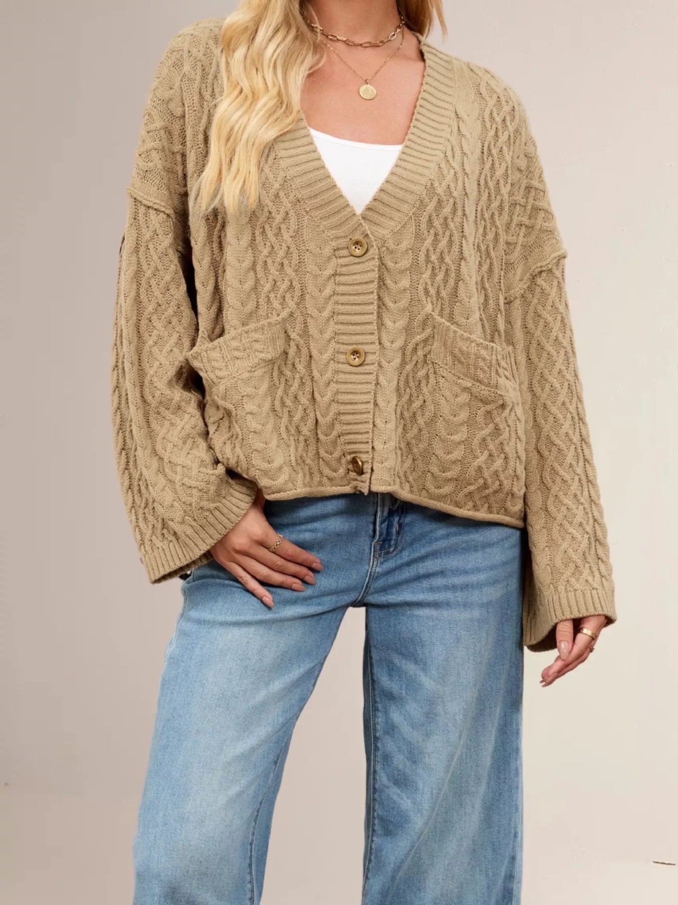 Trendsi Cozy Cable Knit Cardigan with Pockets -
