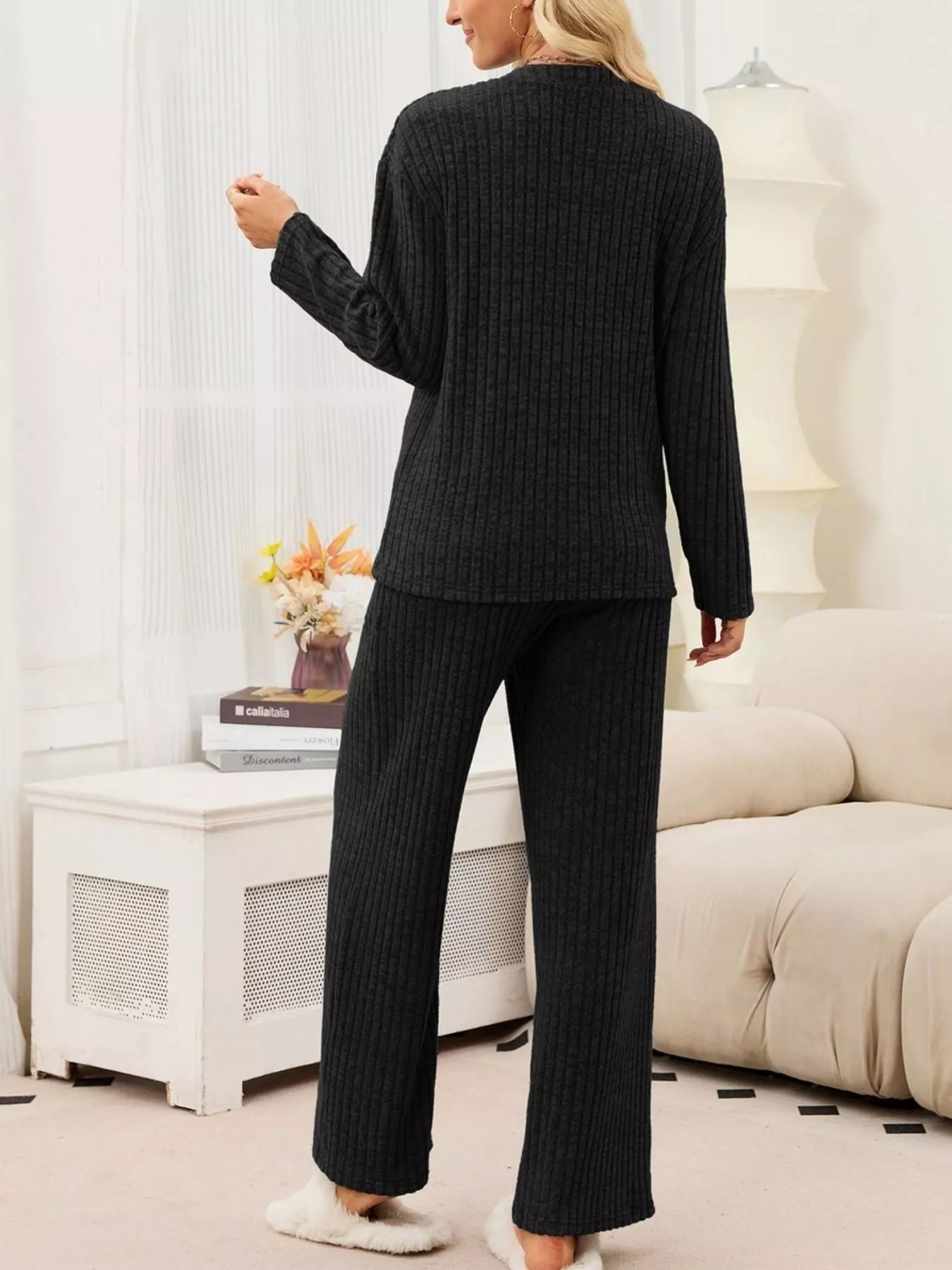 Trendsi Ribbed Knit Top and Wide-Leg Pants Set -