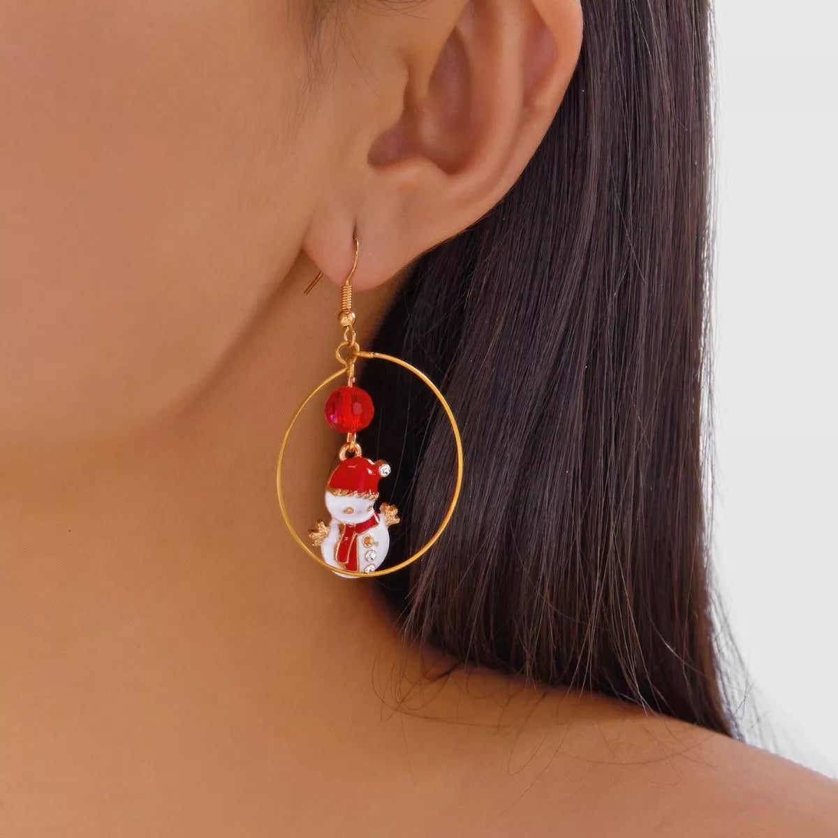 Trendsi 18K Gold-Plated Christmas Snowman Earrings -