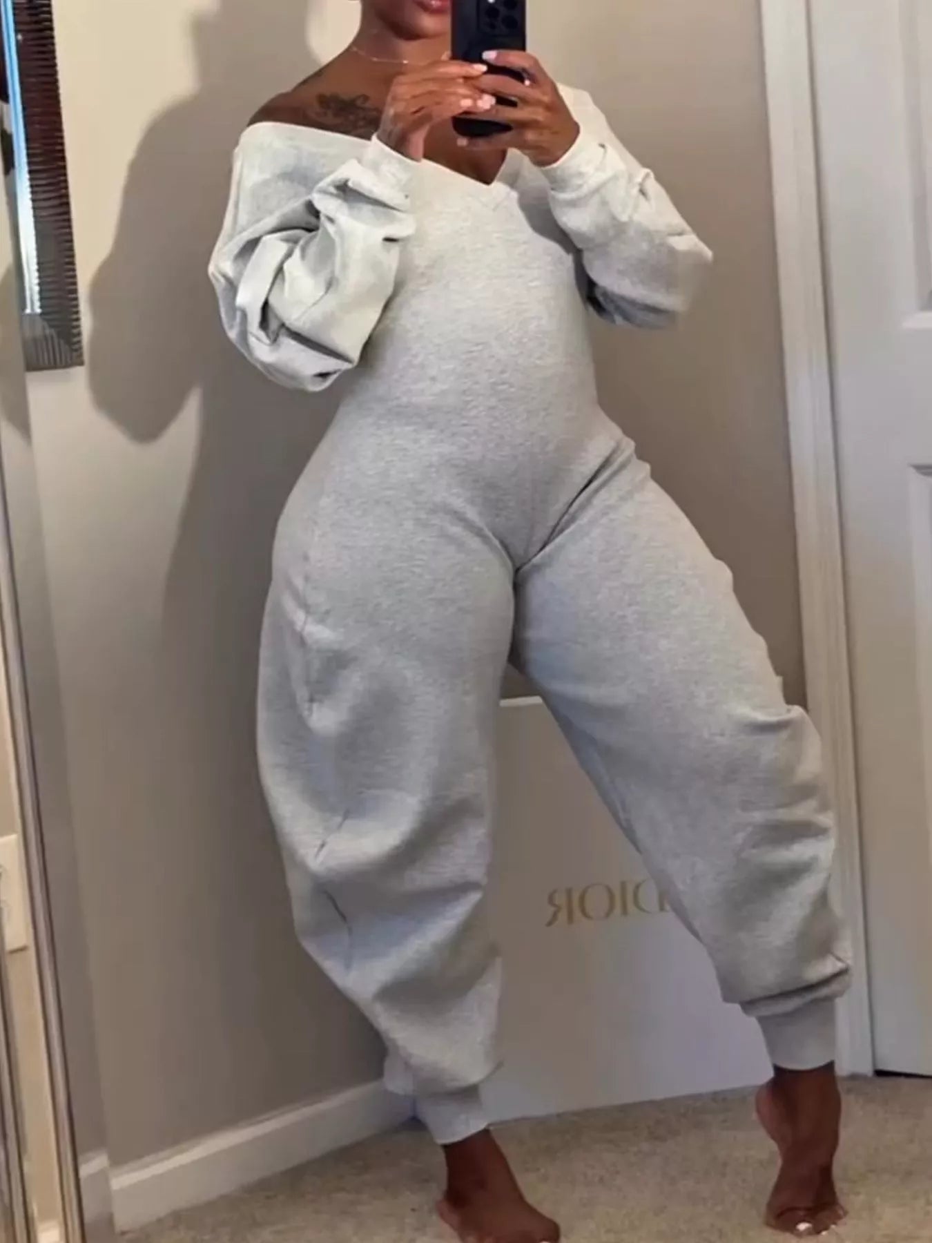 Trendsi Off-Shoulder Long Sleeve Casual Jumpsuit -