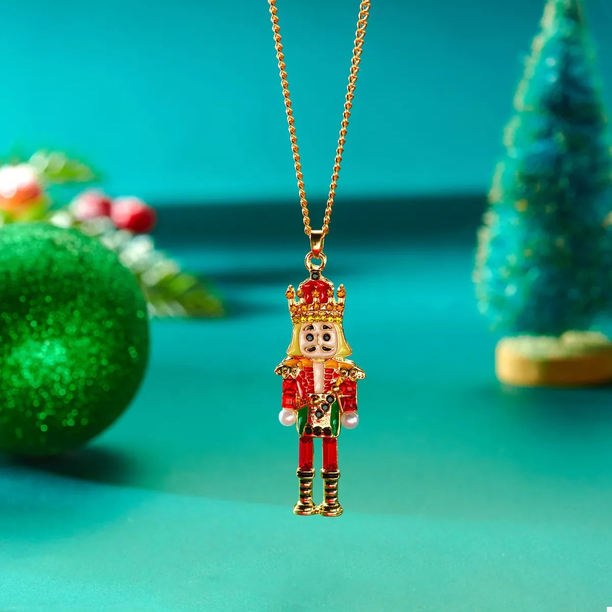 Trendsi Christmas 18K Gold-Plated Nutcracker Pendant Necklace -