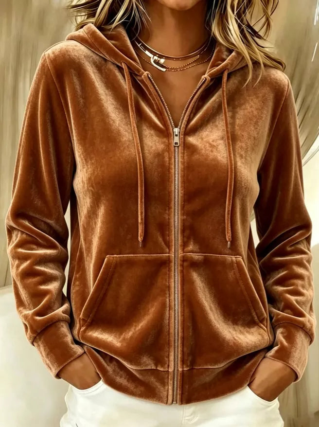 Trendsi Full Size Velvet Zip-Up Hoodie with Drawstring Plus Size -