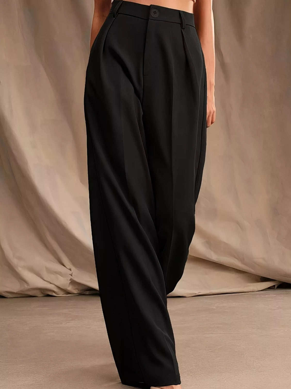Women's Pleated Wide-Leg Trousers in black — front view