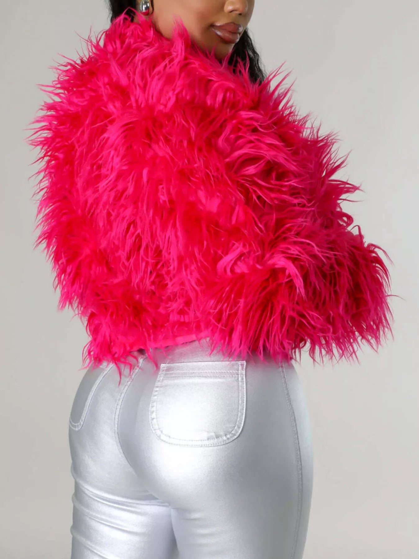Trendsi Faux Fur Open Front Cropped Outerwear -