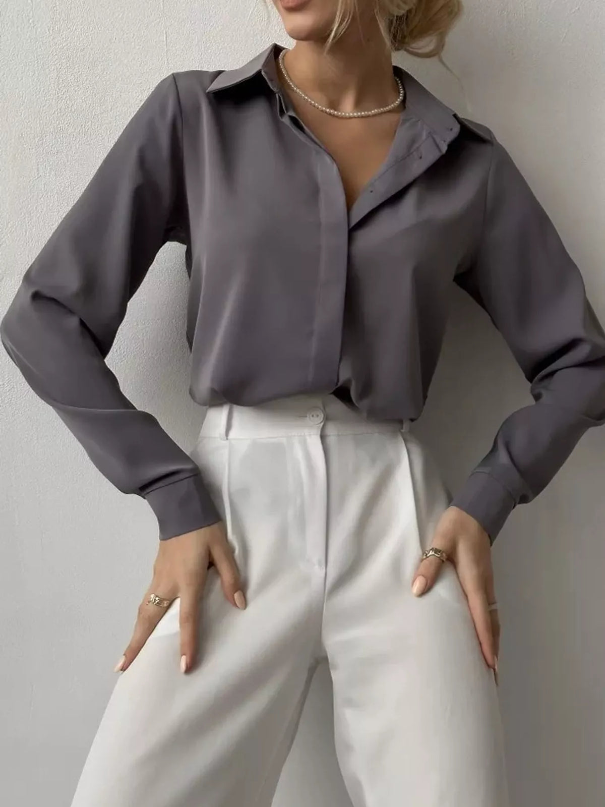 Button-up shirt, gray front