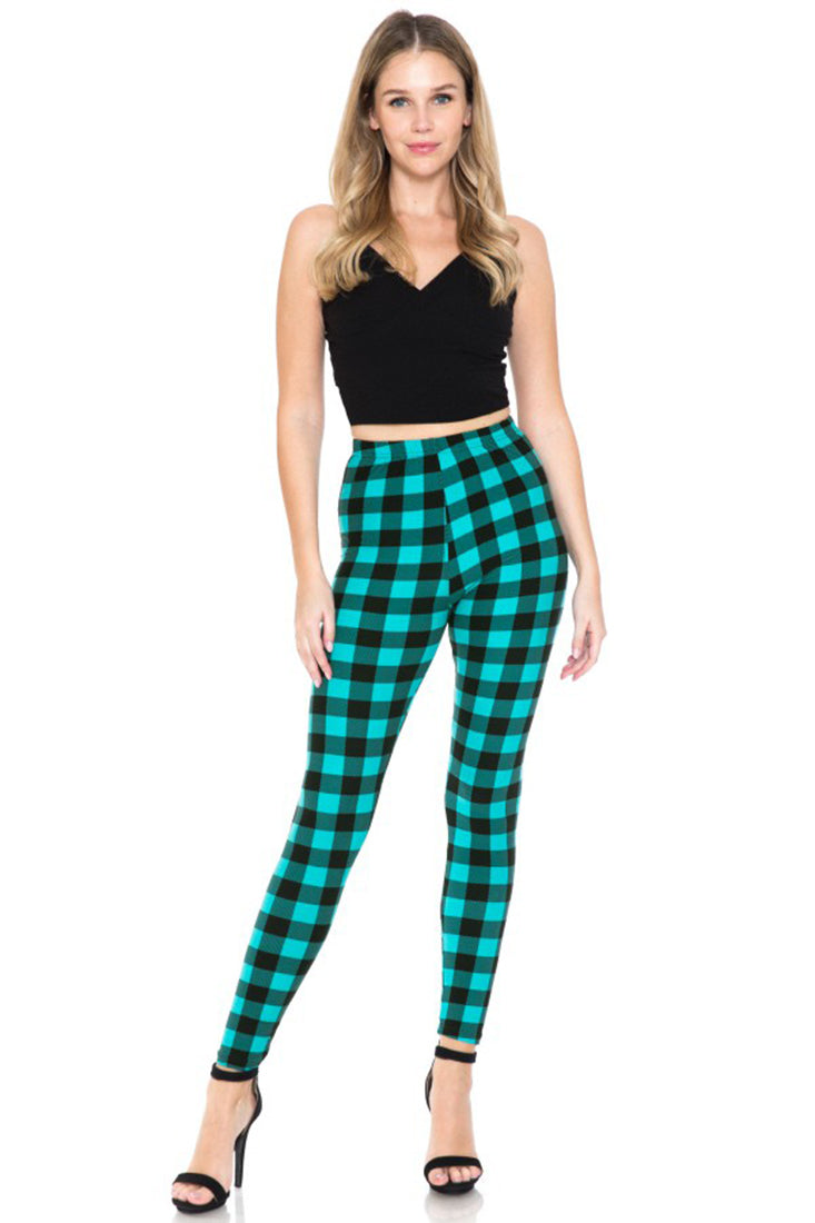 Niobe Clothing Teal Shepherd Check Design Leggings - Leggings p_leggings