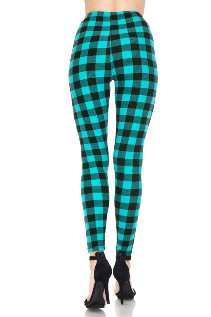Niobe Clothing Teal Shepherd Check Design Leggings - Leggings p_leggings