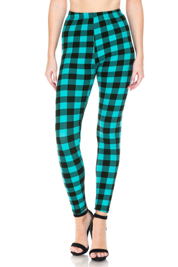 Niobe Clothing Teal Shepherd Check Design Leggings - Leggings p_leggings