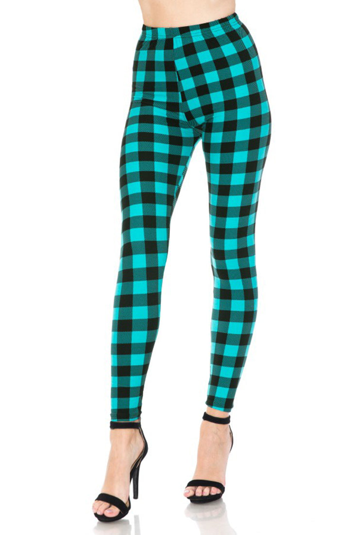 Niobe Clothing Teal Shepherd Check Design Leggings - Leggings p_leggings