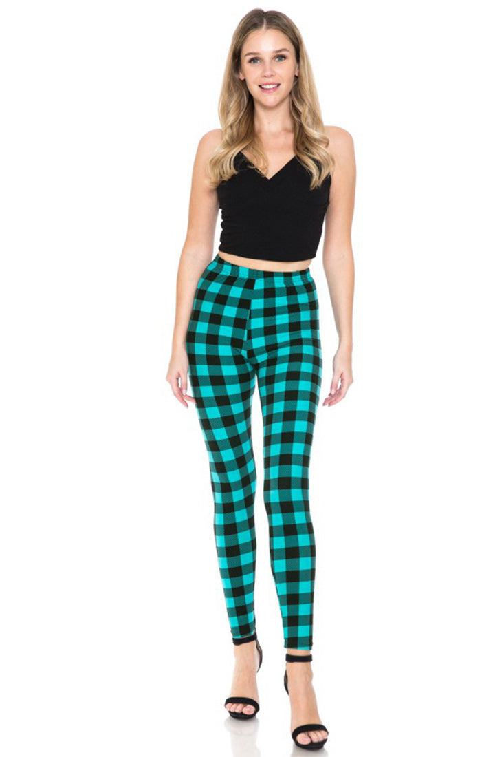 Niobe Clothing Teal Shepherd Check Design Leggings - Leggings p_leggings