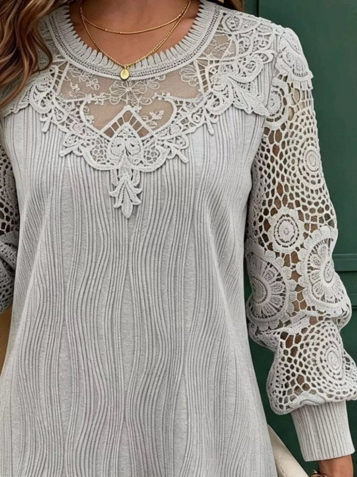 Lace patchwork long sleeve blouse