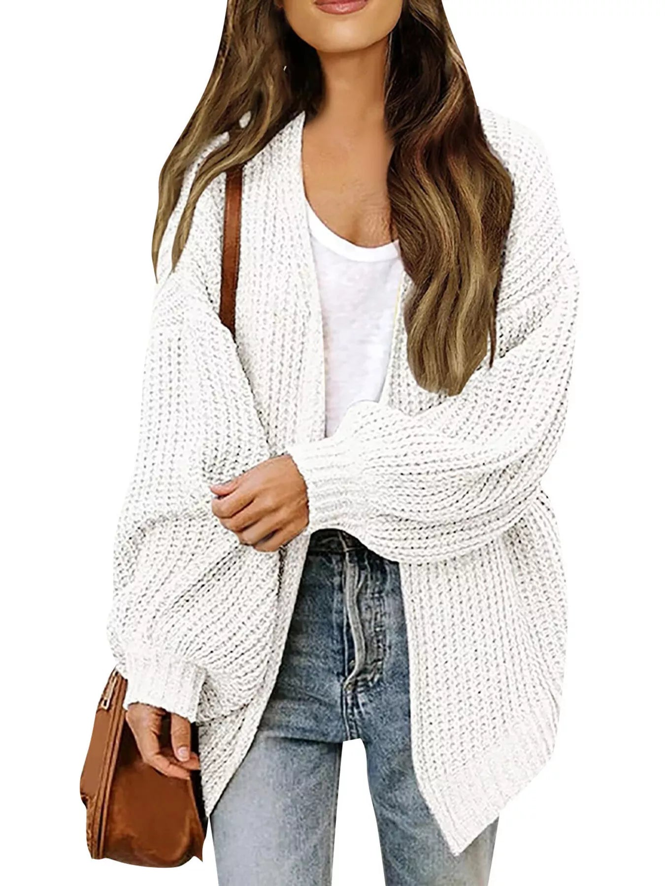 Women's open-front chunky knit cardigan