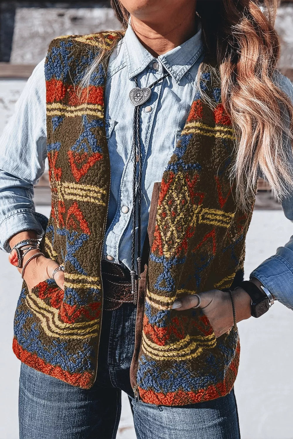 Trendsi Patterned Fleece Vest Coat -