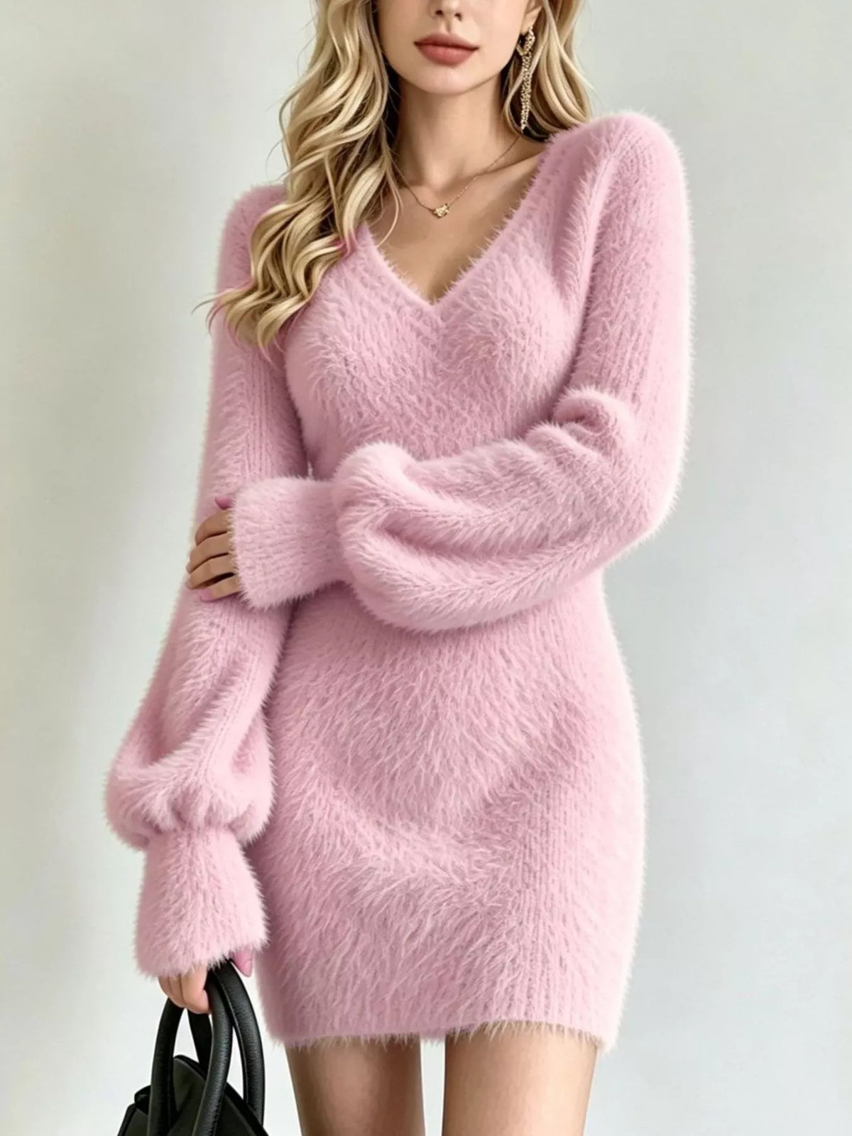 Fuzzy sweater dress, pink side