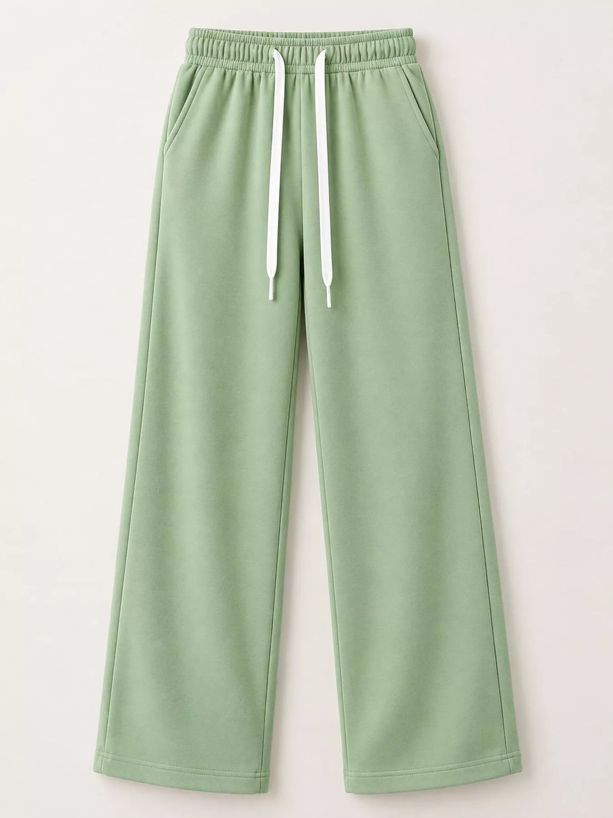 Mint green wide-leg pants with drawstring