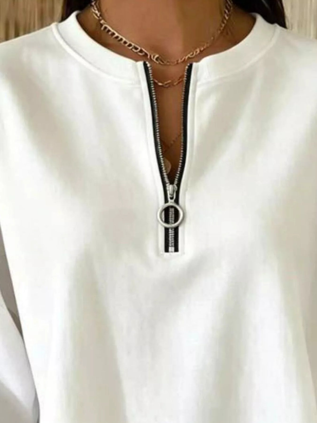 Trendsi Quarter-Zip Dropped Shoulder Sweatshirt -