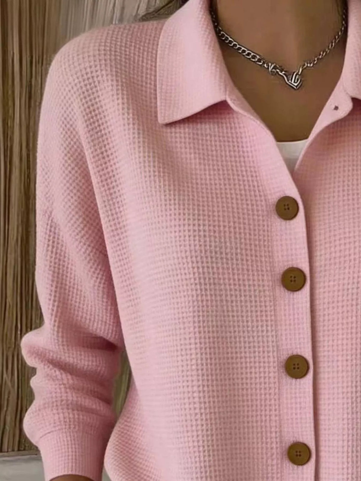 Waffle Knit Button-Down Shirt — construction details