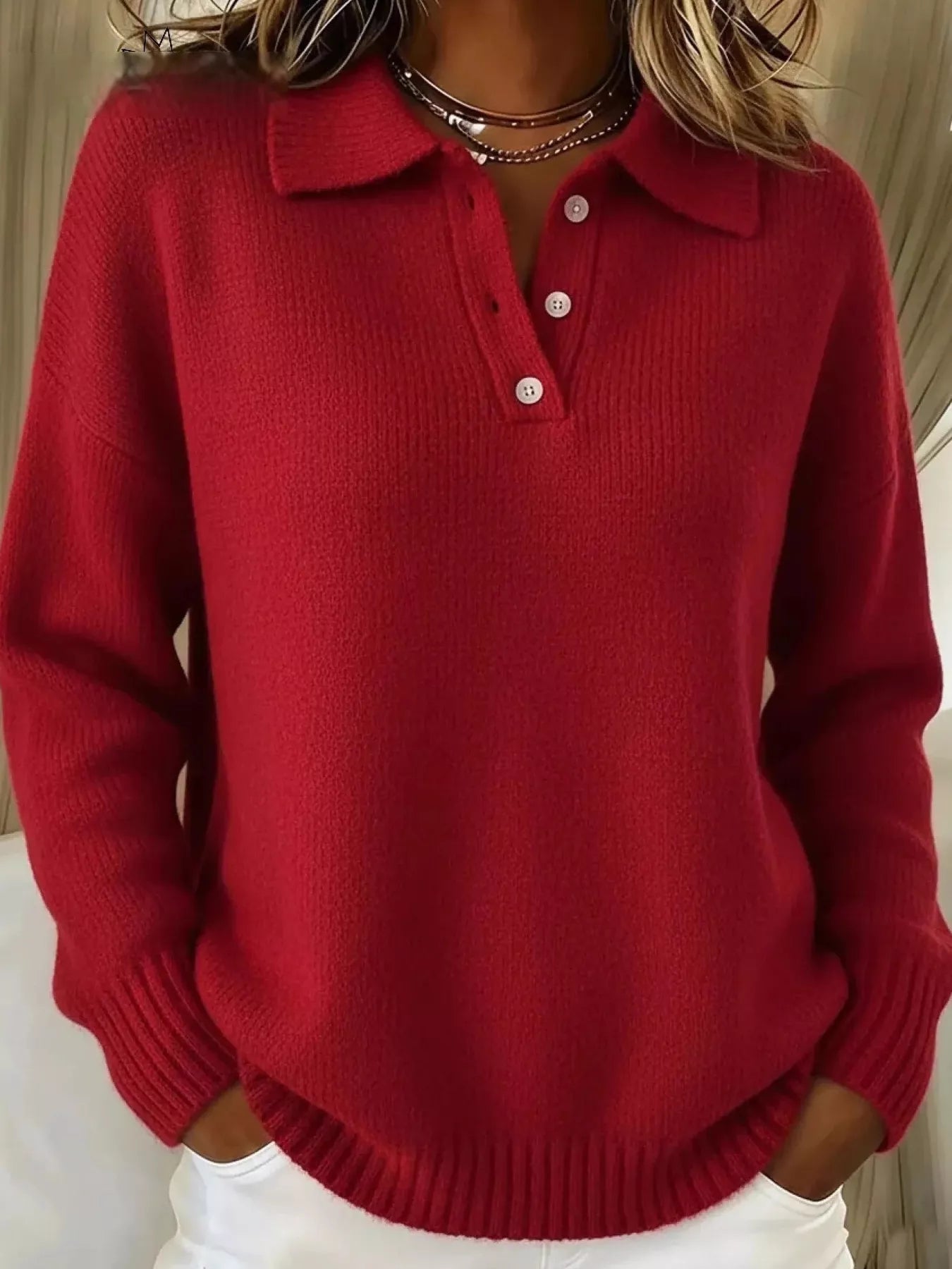 Trendsi Full Size Button Detail Dropped Shoulder Sweater Plus Size -