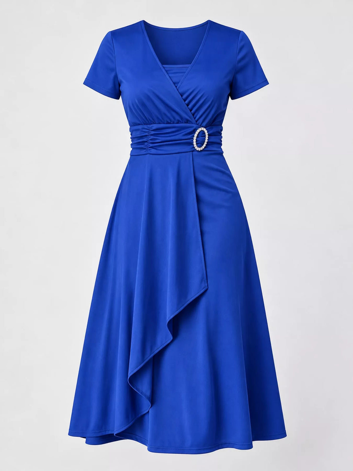 Decorative Buckle Short Sleeve Dress — garment front