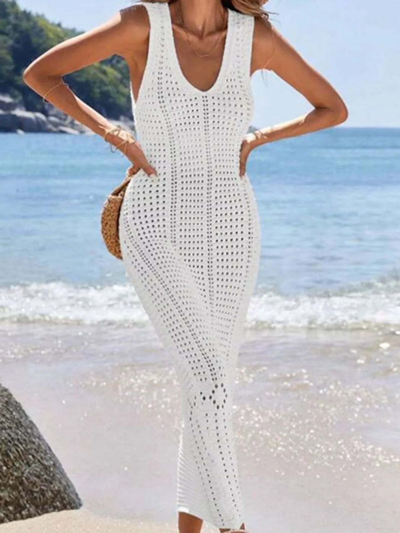 Trendsi Sleeveless Crochet Knit Cover Up Maxi Dress -