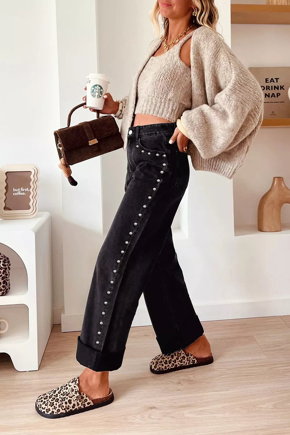Trendsi Studded Detail Straight Leg Casual Loose Jeans -
